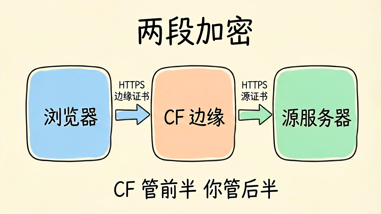 Cloudflare 两段加密模型:边缘证书 + 源服务器证书