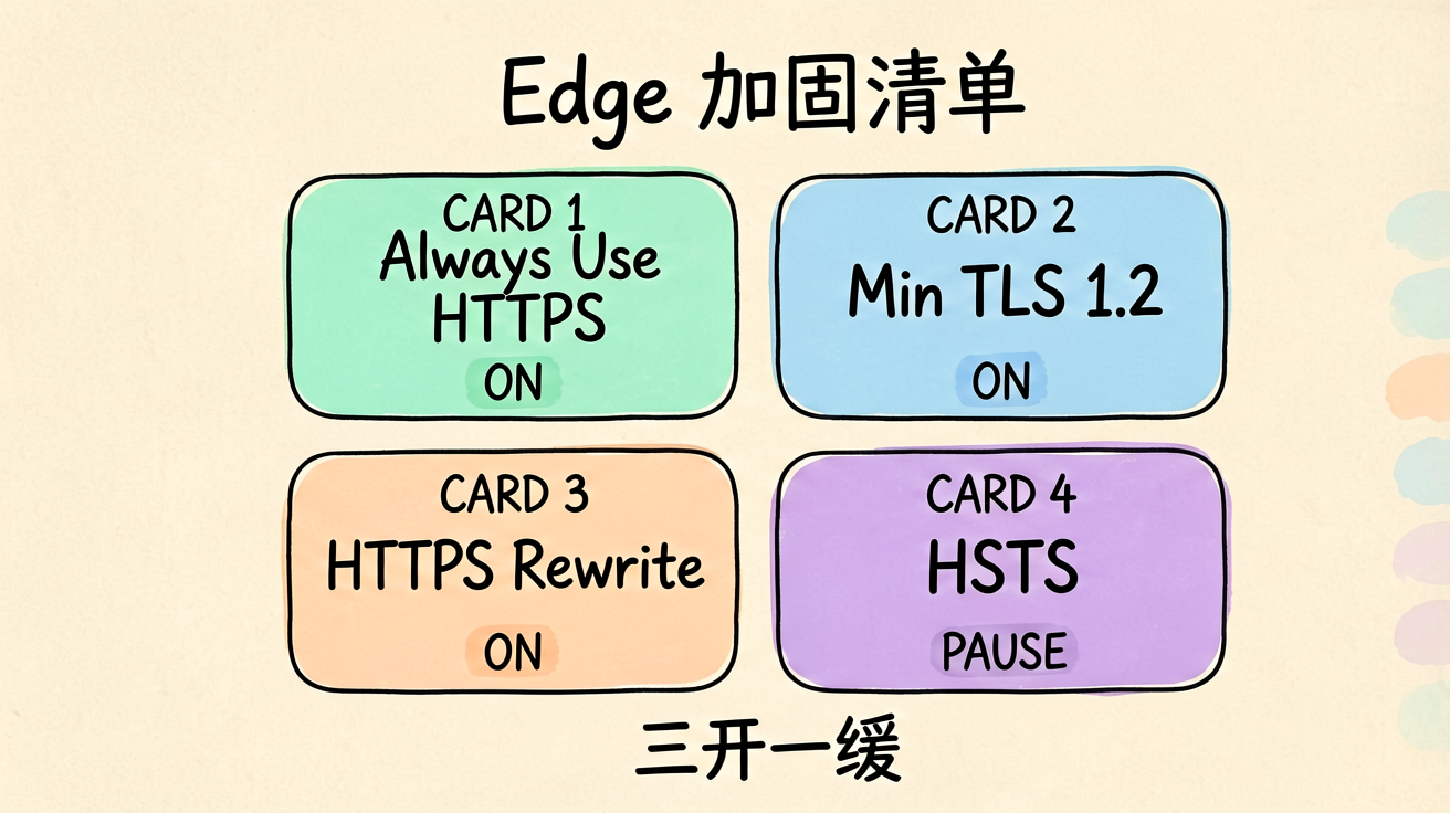 Edge Certificates 安全加固清单:三个开启 + HSTS 暂缓