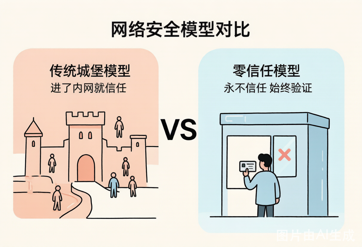 传统城堡模型 vs 零信任模型